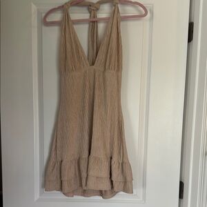 Elegant Tan Halter Dress